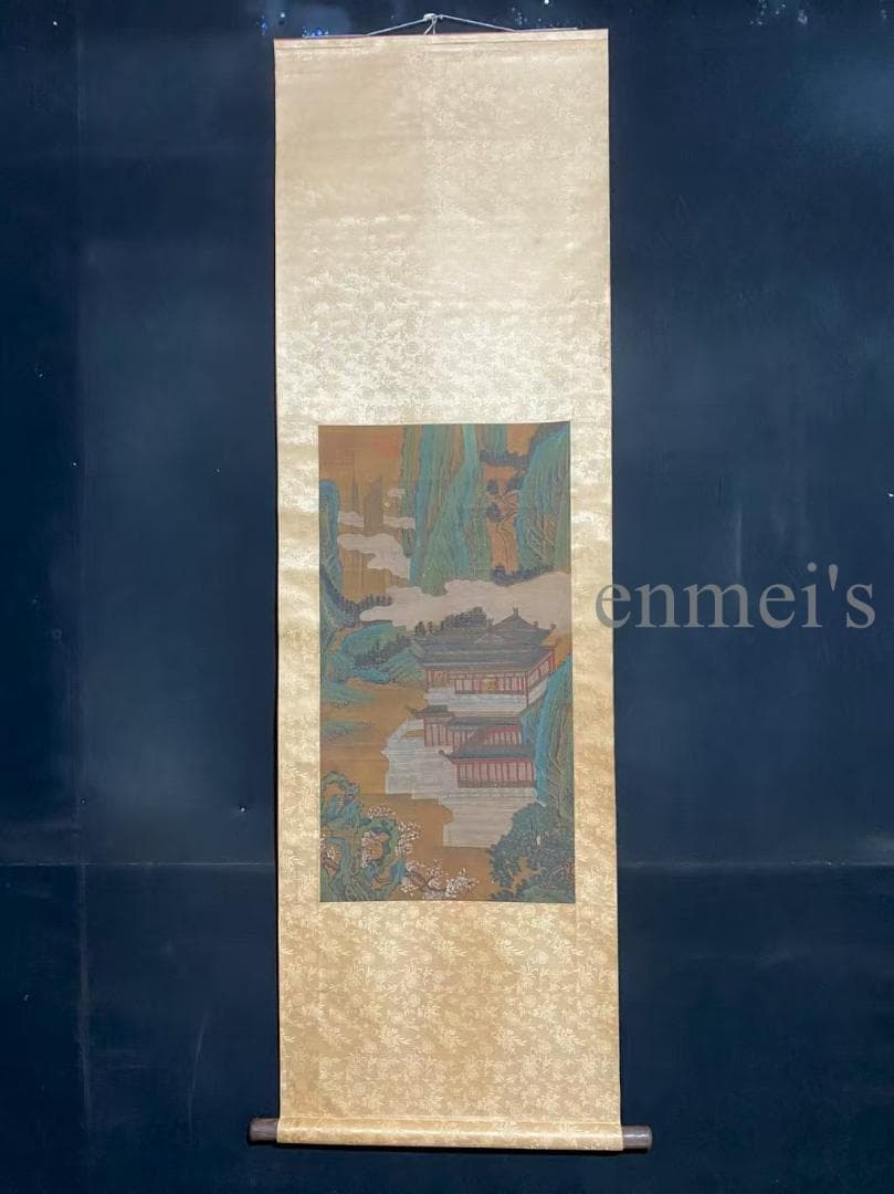 中国古美術 宋代王希孟款 山水図 掛軸 絹本 肉筆 唐物 古画 書道 名家書画