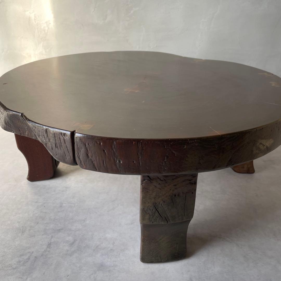 欅? 一枚板 銘木 楔打ほぞ 木製 ローテーブル ちゃぶ台