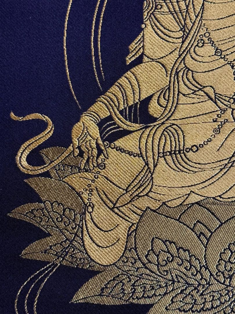 西陣織 佐藤重教 『京都西陣織観音』 般若心経 金糸 掛軸 仏画 織物 茶掛