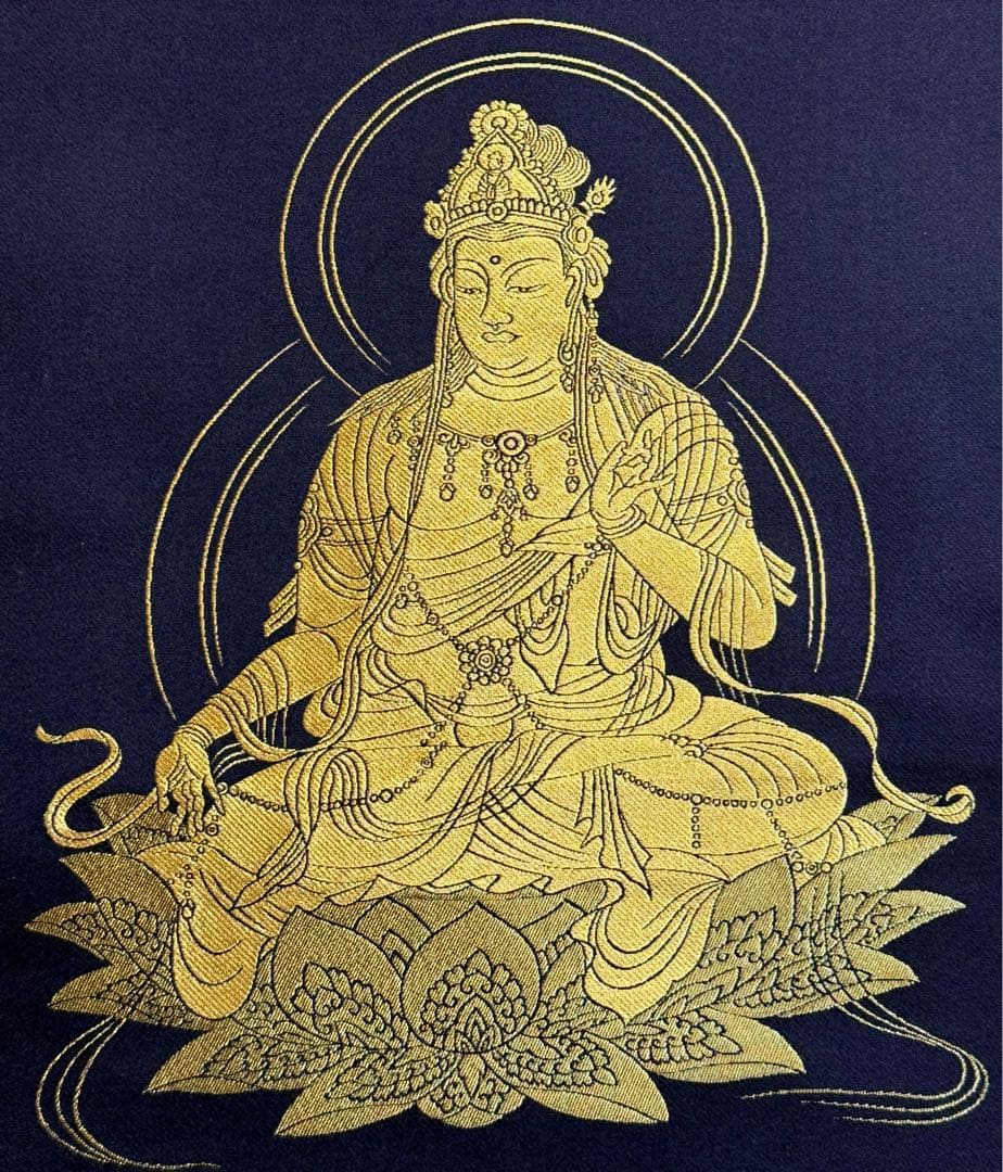 西陣織 佐藤重教 『京都西陣織観音』 般若心経 金糸 掛軸 仏画 織物 茶掛