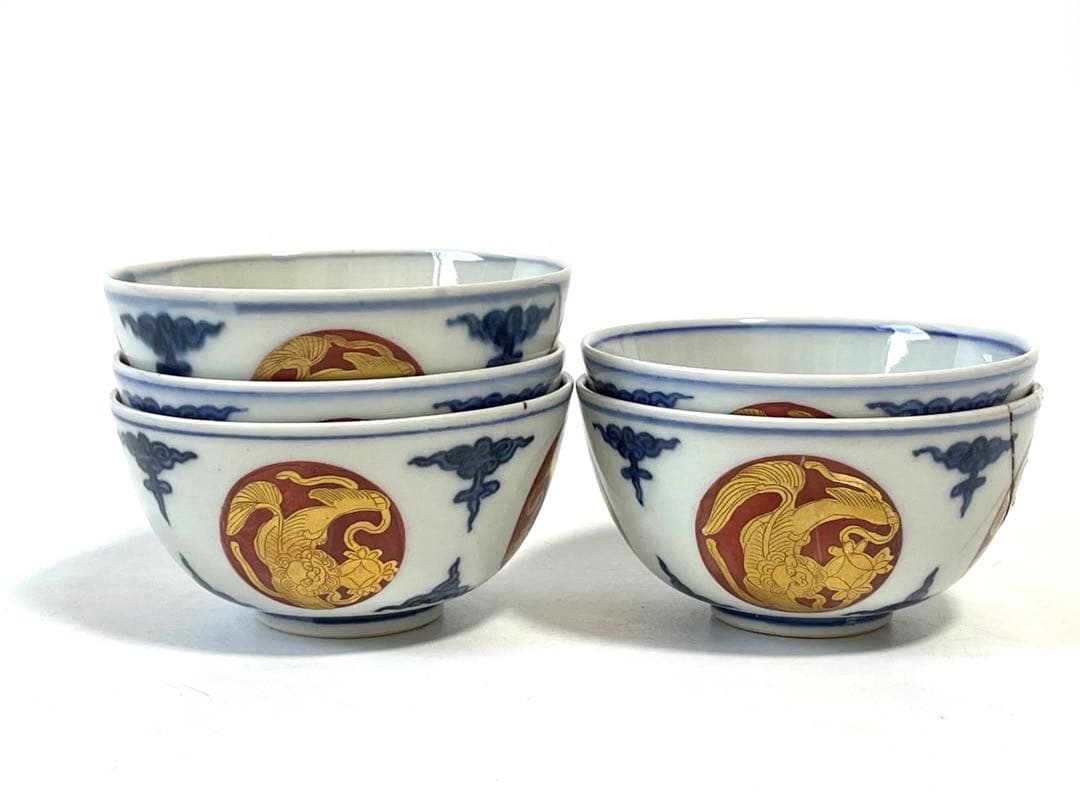 作家物　陶芸家　須田青華　須田菁華　古赤絵金襴手玉取獅子煎茶器　汲出　魯山人