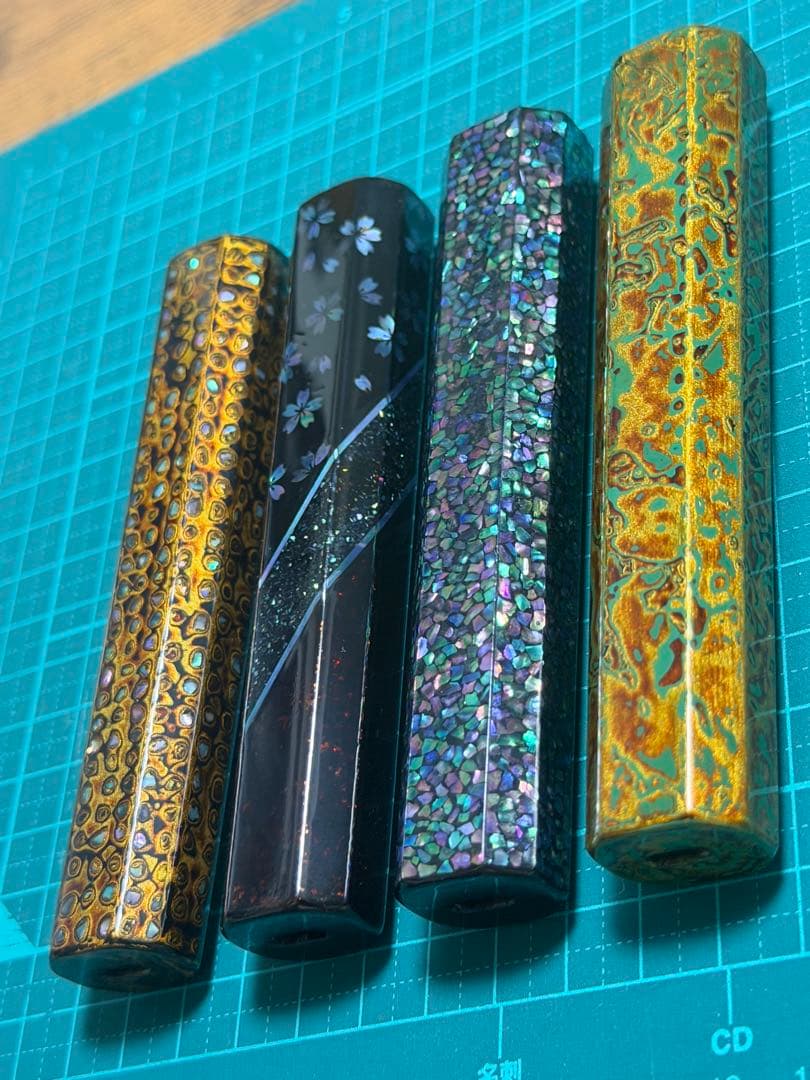 天然大漆 八角柄 四点組「流光」 螺鈿・研出仕上げ