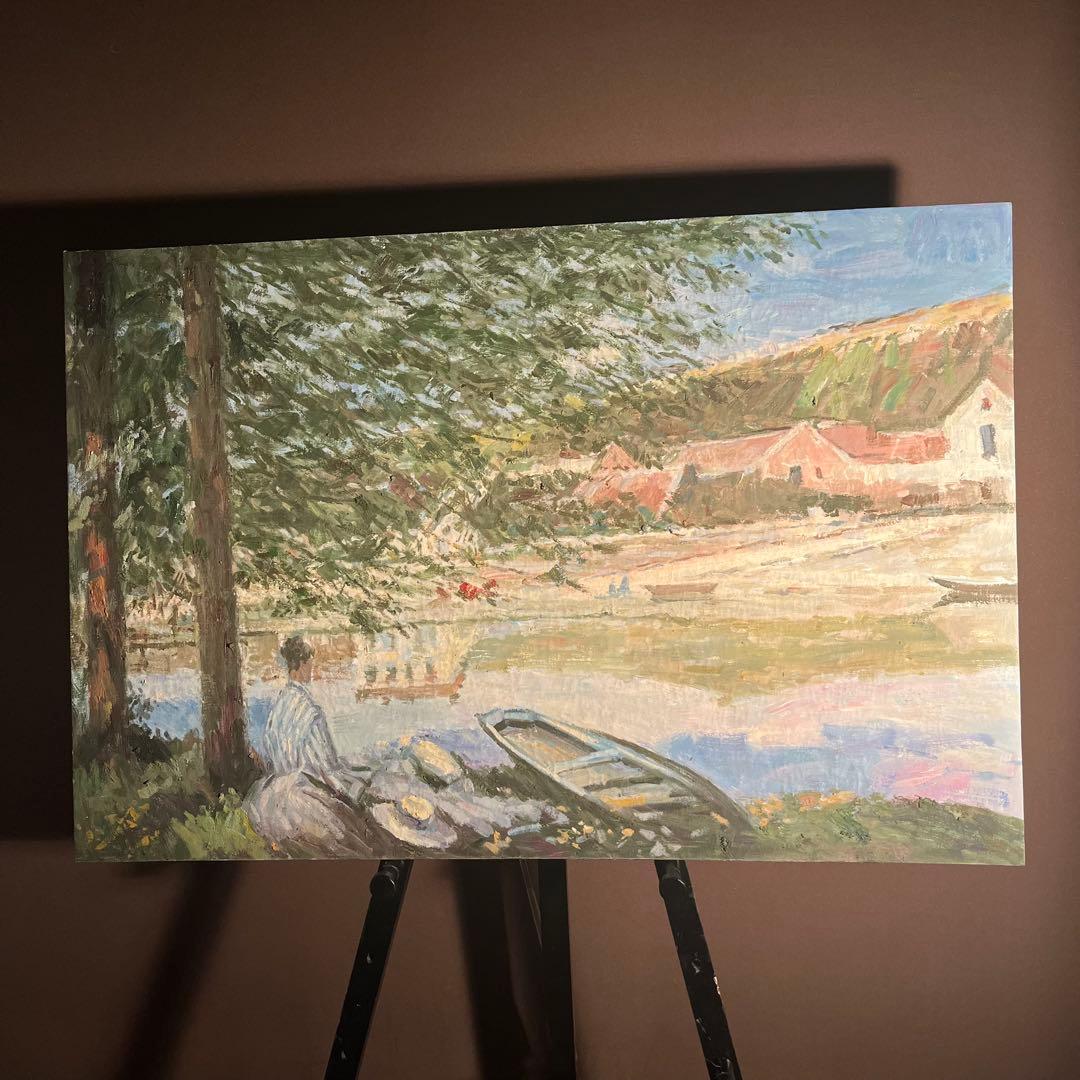 ★秀作★ 手書き油絵 クロード・モネ 水辺 ベンヌクール（大）肉筆絵画 油彩画