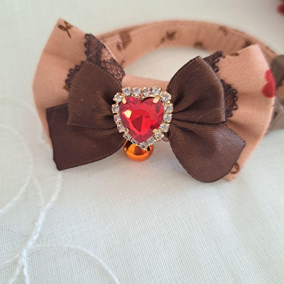 シングルリボン、ミルクブラウン、わんちゃん猫ちゃん用首輪