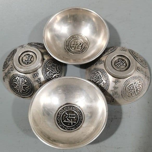 銅器 浮彫 招財進宝 日進斗金 銅碗 4点 工芸品 美術品 置物