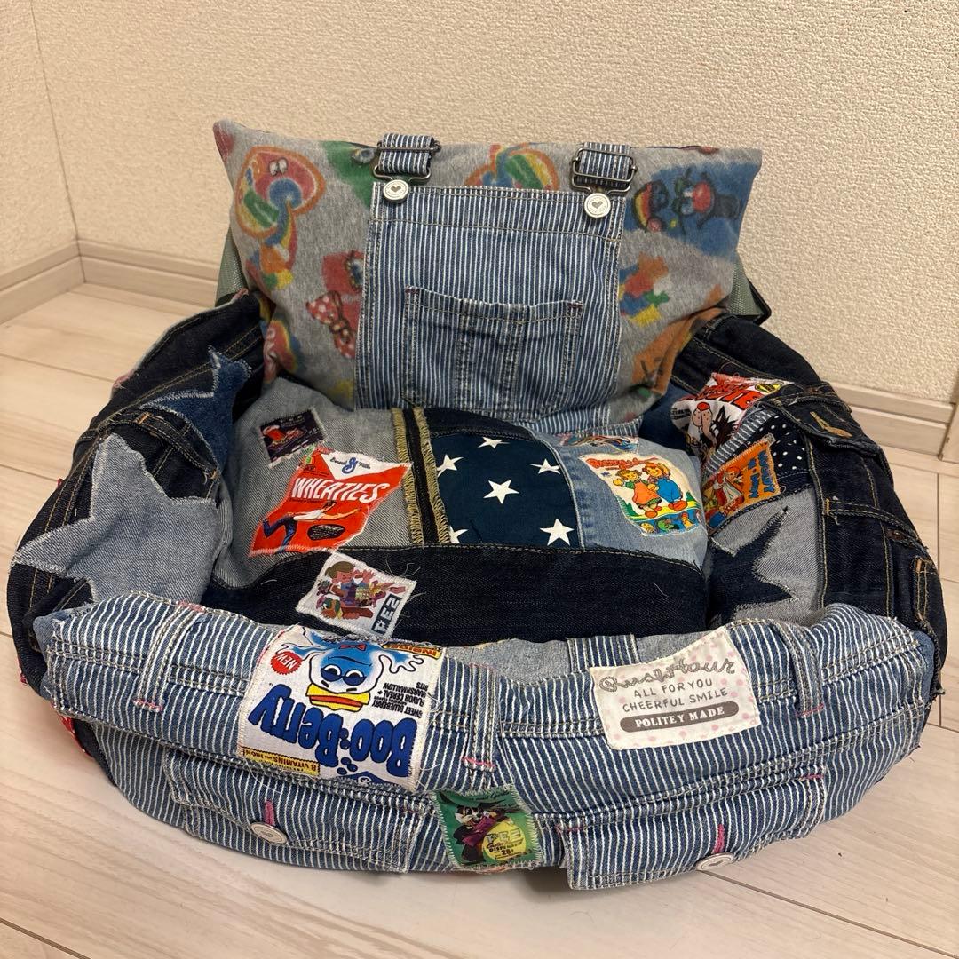 クリスマスセール　デニムリメイク ドライブベッド　ペットベッド ペットクッション