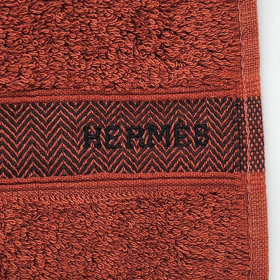 極美品 ★HERMES★ エルメス フェイスタオル シェブロン柄 ブラウン
