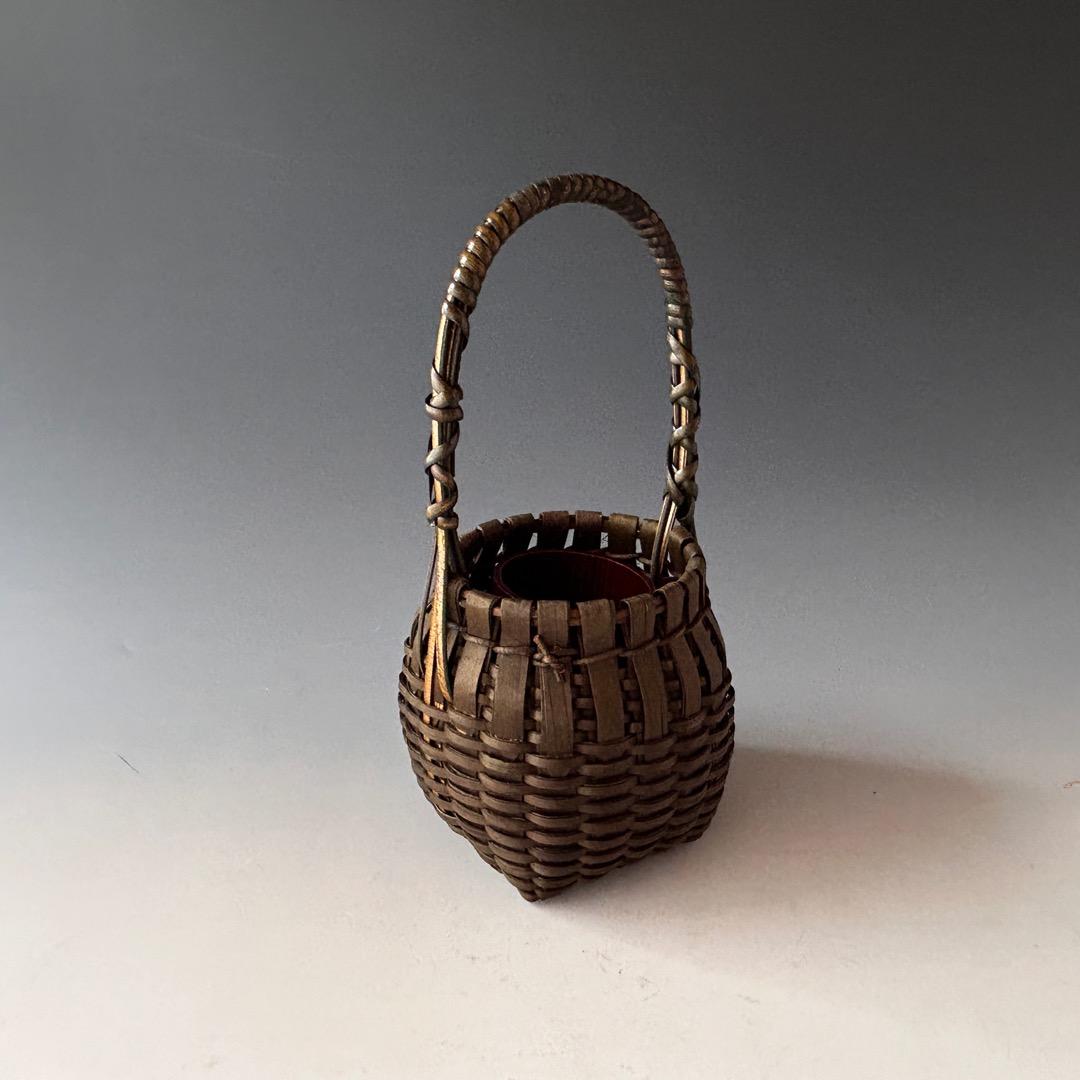 茶道具　即中斎好　南紀　檜　手付　掛籠　花入　熊玄斎　共箱　竹工芸　篭花入　夏