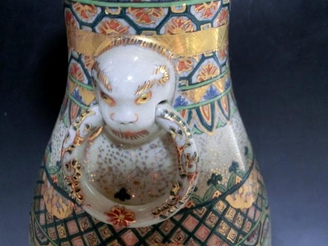 花瓶■古薩摩金彩七福神図耳付瓶(江戸後期)花器 壺 古美術 時代物 骨董品■
