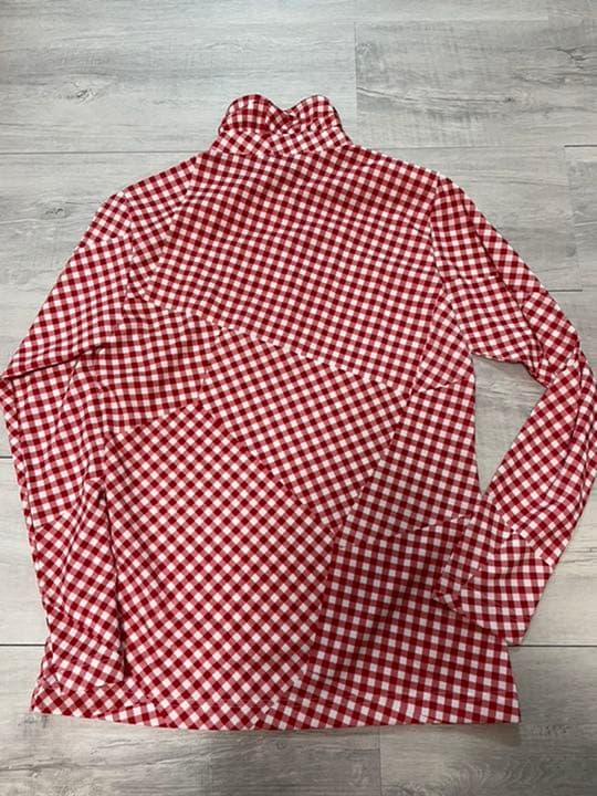 24,200円　赤白ギンガムチェック　長袖シャツ　ブラックアンドホワイトUVケア