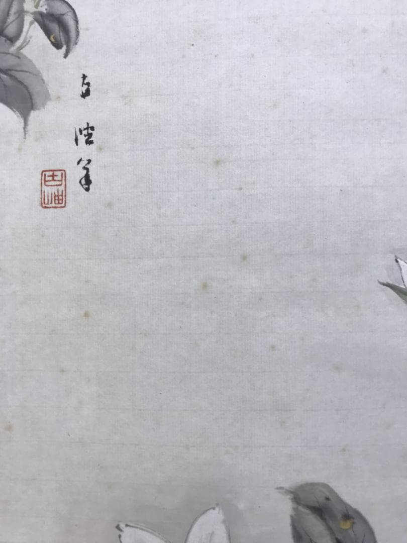 真作/佐藤古岫/鉄綿花図/花図/てっせん/鉄線/鉄仙/掛軸/名家伝来AE-379