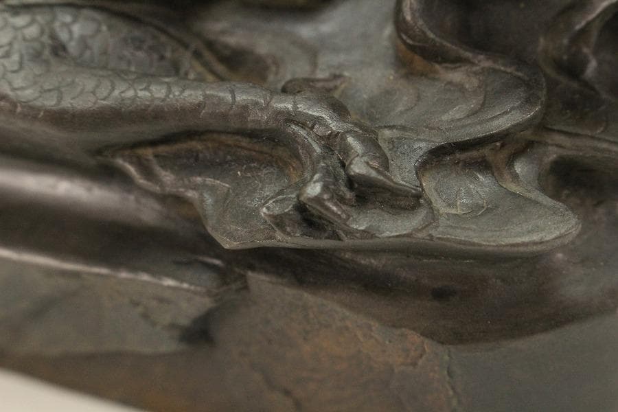 中国美術 端渓 刻 雲龍 鎮 置物(K-A725)