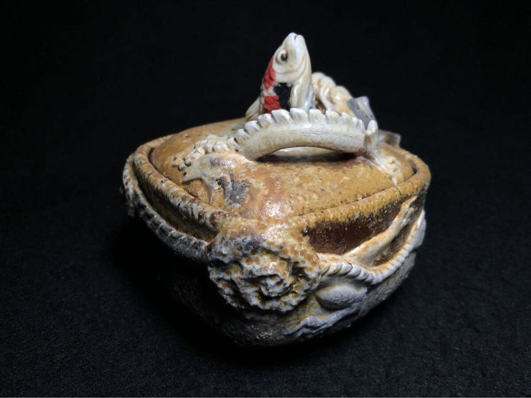 備前焼　森脇弘行　四角手造　鯉龍宝瓶　２白龍張　煎茶道具　備前　急須　陶器