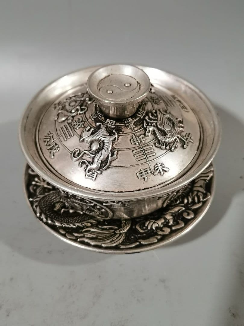 中国茶器 銅器 四大神獣三才蓋碗 茶器 装飾品 工芸品 置物