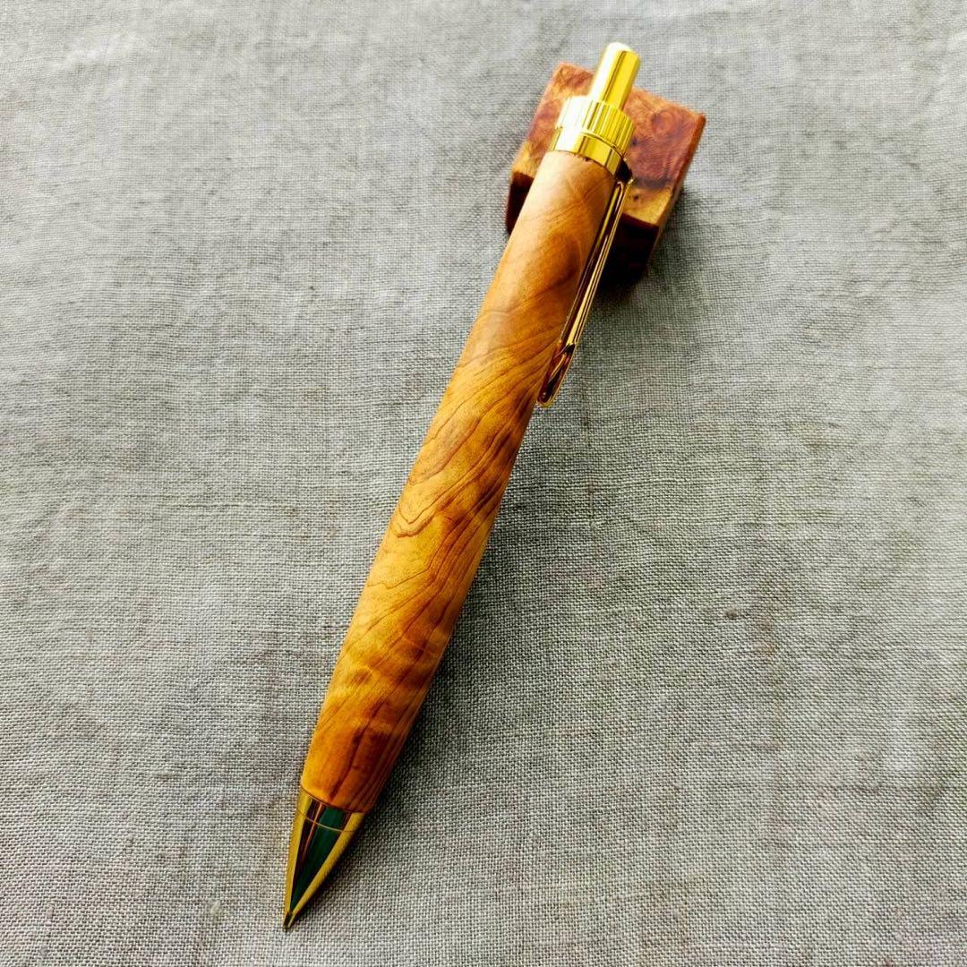屋久杉　ハンドメイド　木軸シャープペン　0.5mm　天然木　ゴールド