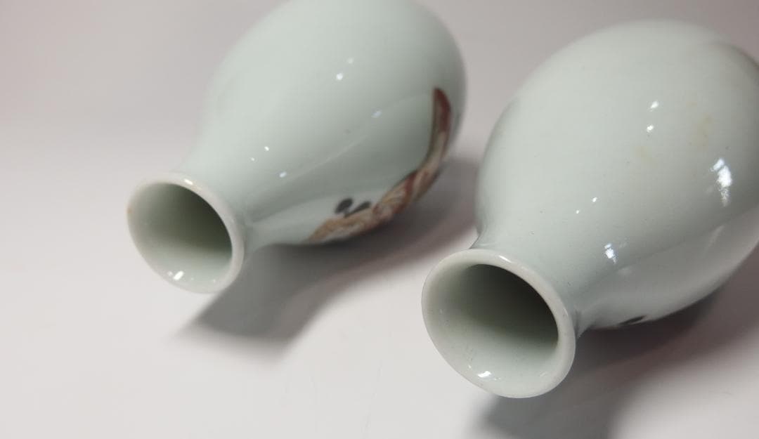 篠尾旭豊作/九谷色絵元禄美人図徳利一対/共箱/師初代秋塘