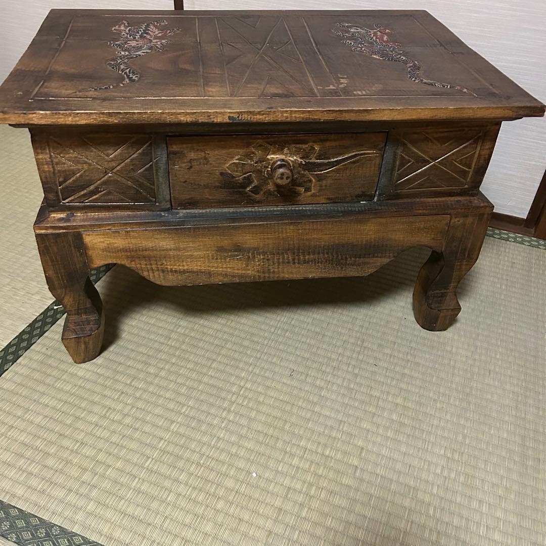 ヴィンテージ家具　トカゲ柄　極希少コラージュ　レトロ　アジアン家具　立体レリーフ