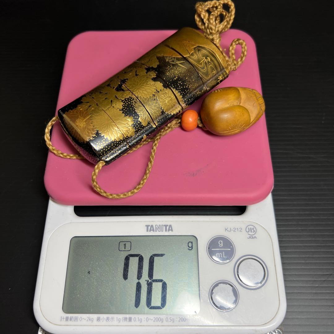 江戸時代　山田常嘉斉　極上蒔絵印籠　木箱付　76g 東Y7-1016☆2F