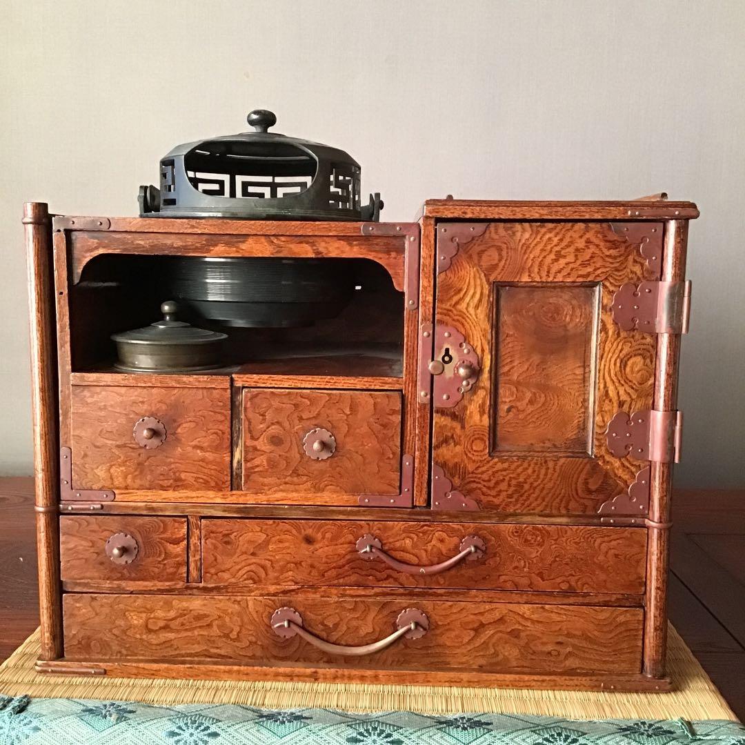 欅玉杢　煙草盆　硯　明治期