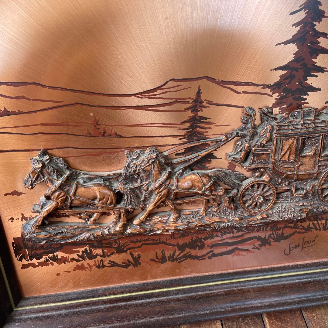貴重！70's アメリカアンティーク　ウエスタン風景壁掛け　馬車インテリア雑貨