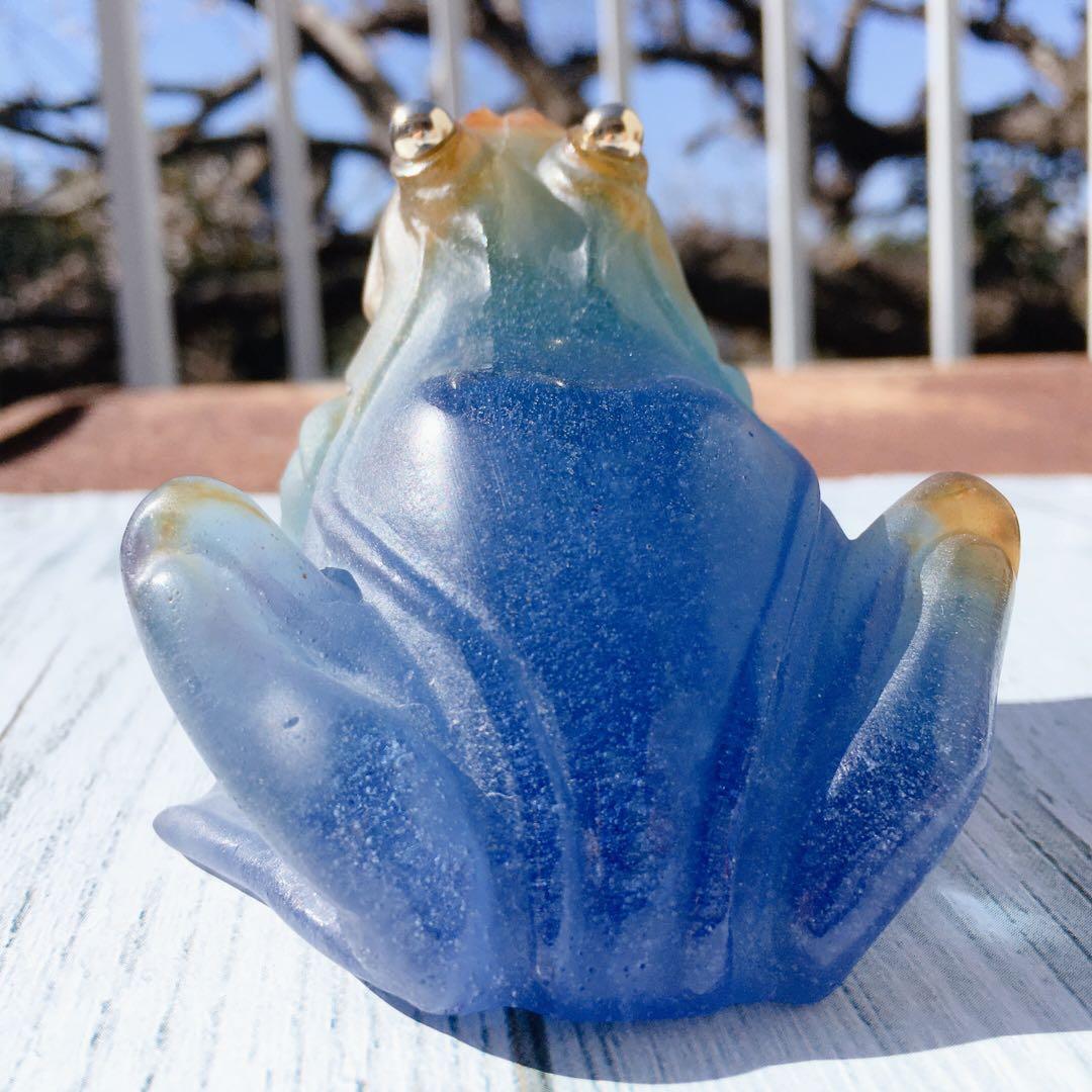 カエル　ブルー　ドーム　フランス　クリスタル　水晶　青　蛙　置物　ガラス　ガレ