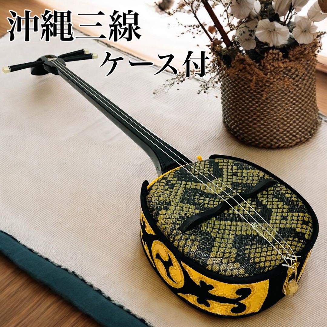沖縄 三線 特上 人工皮革 蛇柄 ソフトケース 三味線 付属品付き