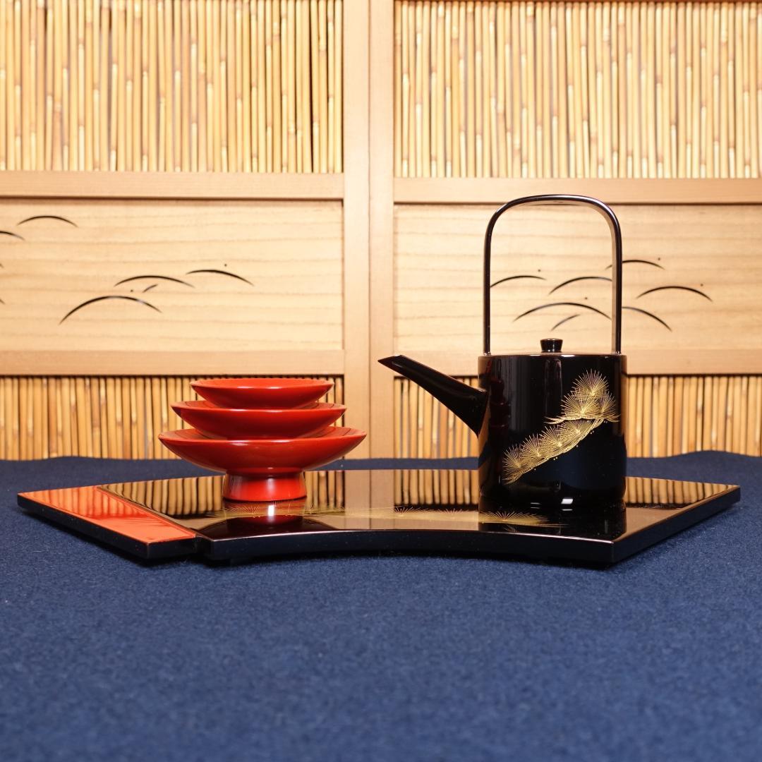 輪島塗 黒塗 沈金松図 屠蘇器揃 共箱