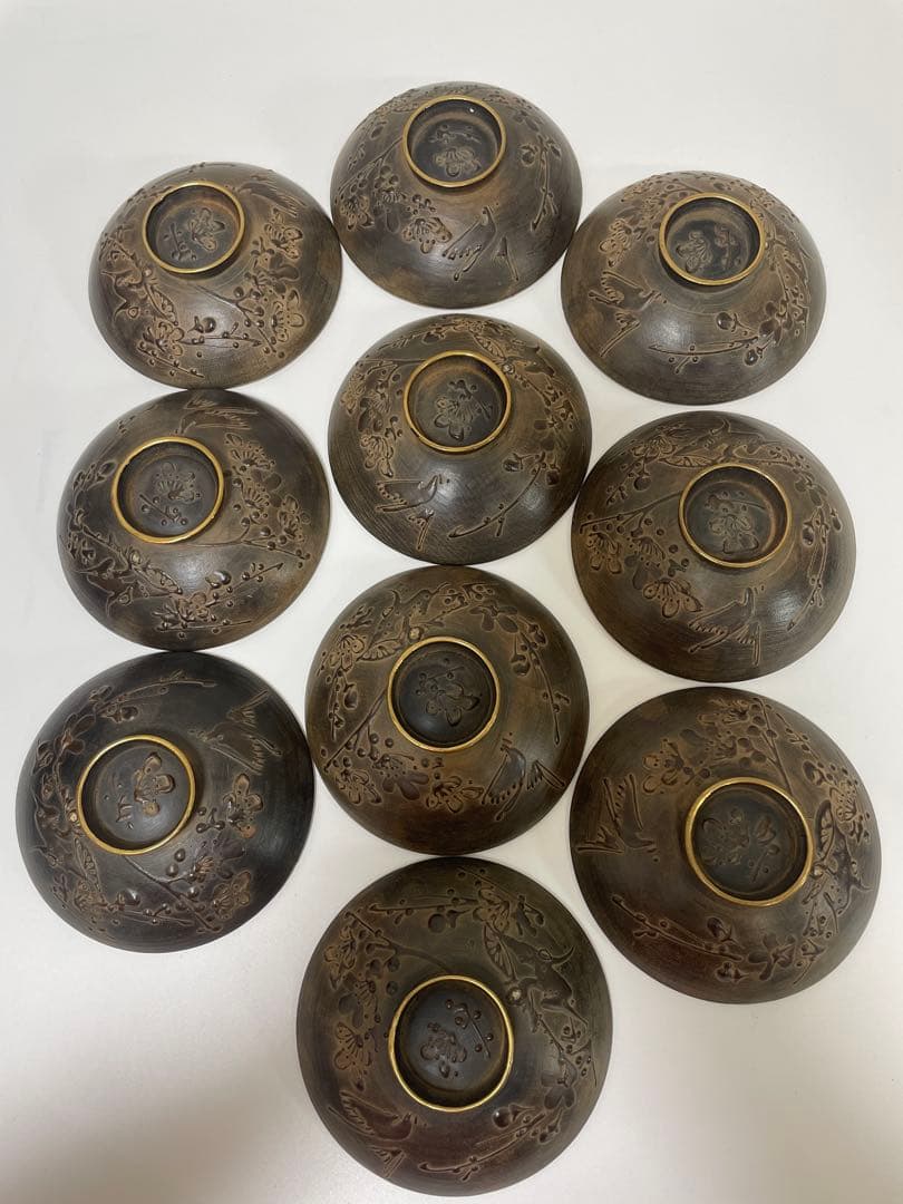 明治 大正期 会津塗 鉄錆塗 蒔絵 富士山 松 梅 木製 蓋付き お椀 内朱 ①