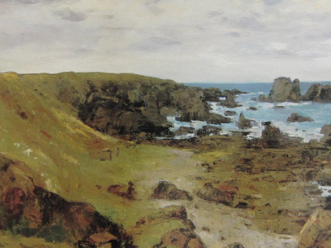 刑部人、【入道崎　男鹿半島】、希少な額装用画集より、美品、日本人画家