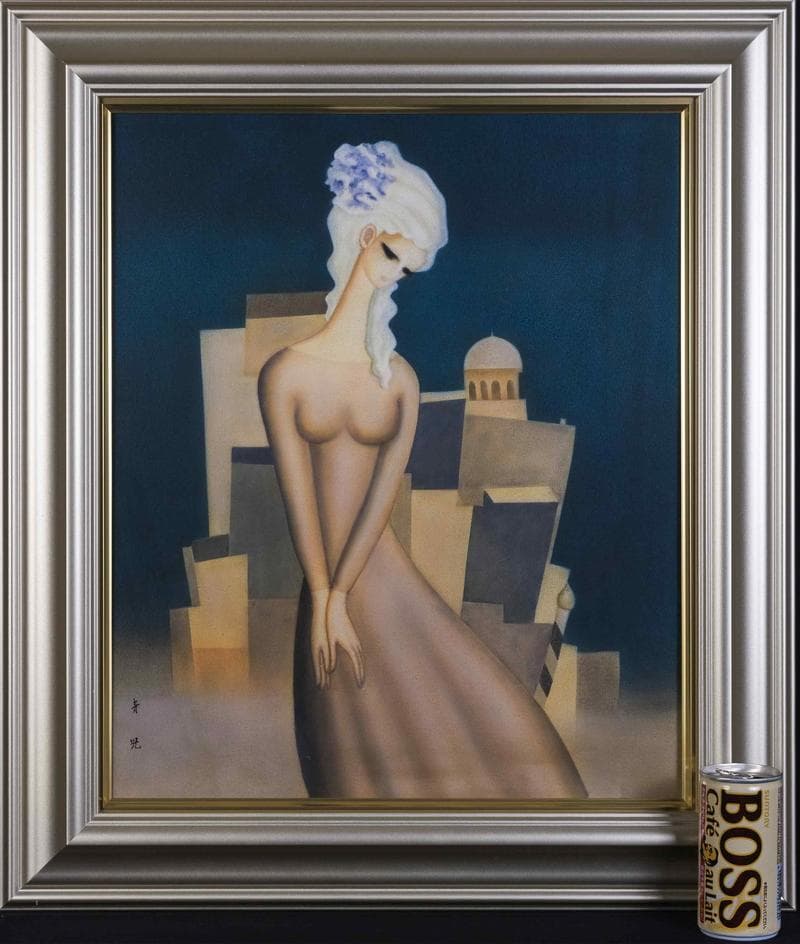 東郷青児　油彩　肉筆『ベニス』表と裏サイン　画廊シール　F8号　額装　b765