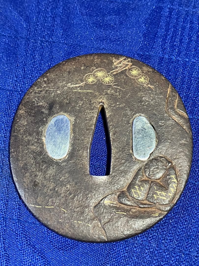 日本刀　小刀　鍔　金銀象嵌　鉄鍔