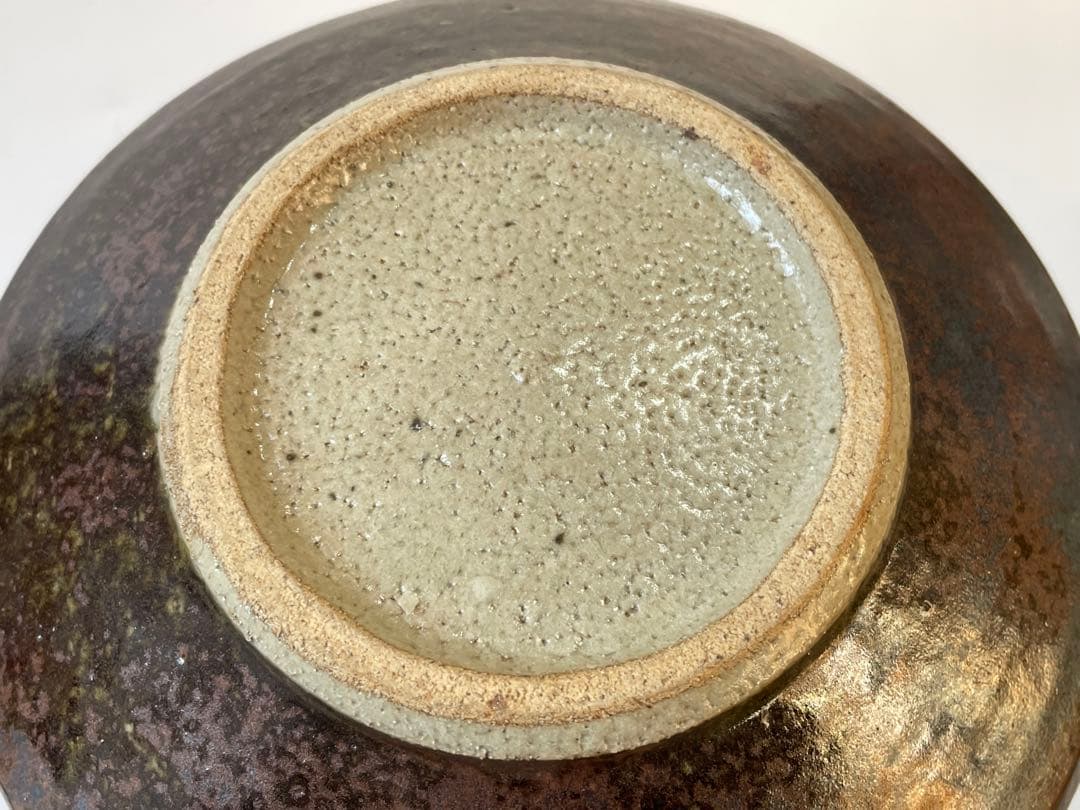 陶芸家　作家物　作者不明　濱田庄司　浜田庄司　？　柿釉　鉄釉　抜き絵　丸皿　深皿