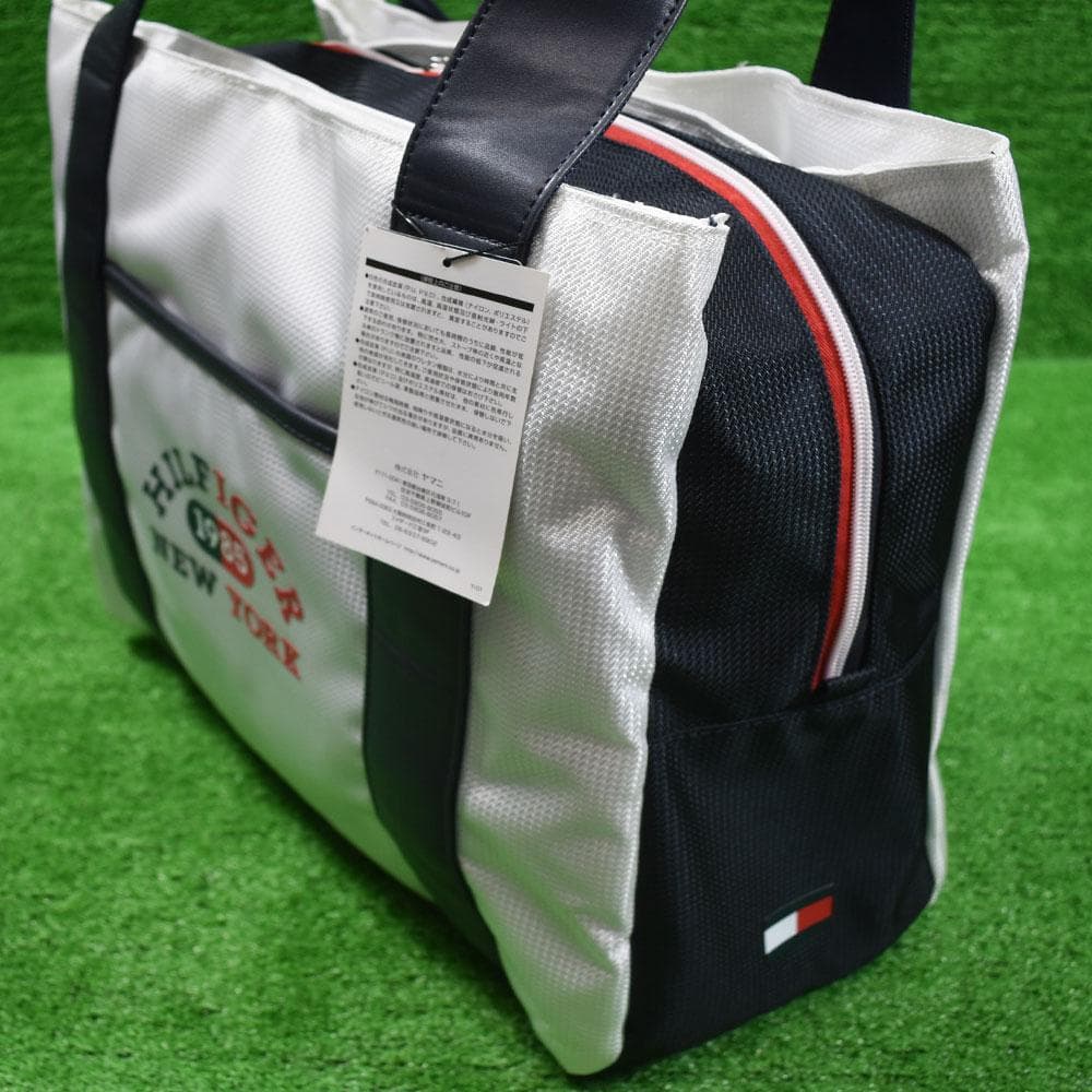 トミーヒルフィガー ゴルフ 大判トートバッグ【ホワイト/ネイビー】新品！