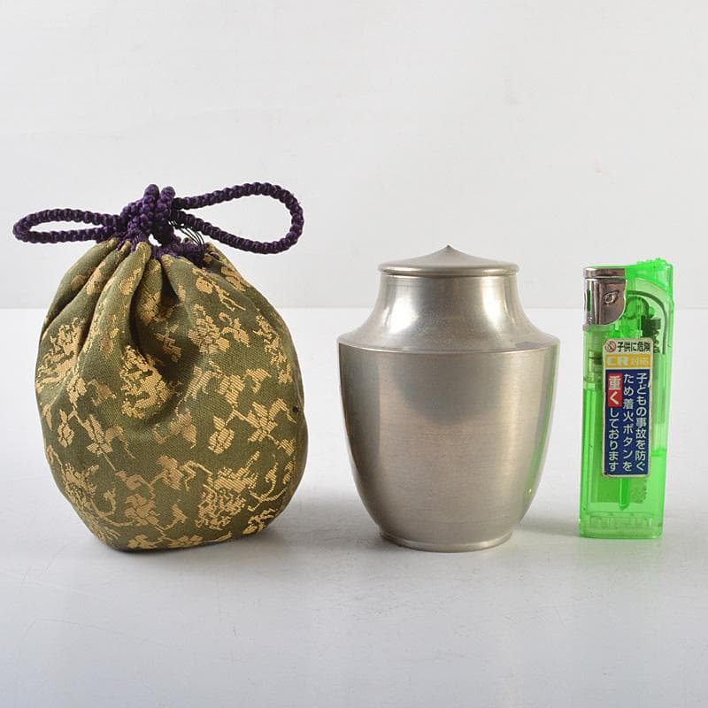 煎茶道具　純錫　静寿居蔵苑造　茶壷　茶心壷　218g　仕覆　共箱　M　R6297
