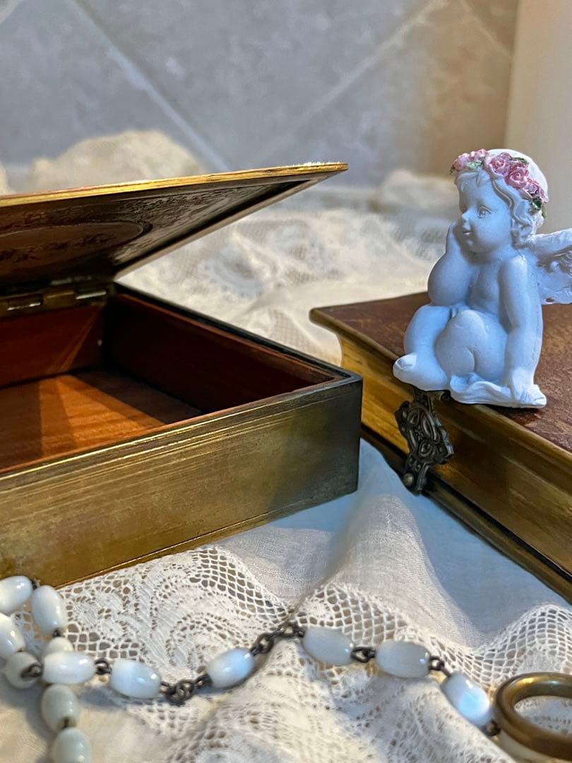 ◆フランスアンティーク｜ブロンズ真鍮エンジェル彫刻ジュエリーボックス小物入れ小箱