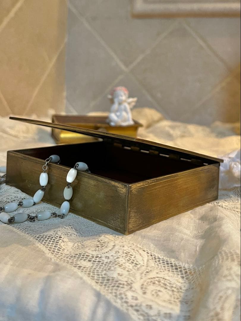 ◆フランスアンティーク｜ブロンズ真鍮エンジェル彫刻ジュエリーボックス小物入れ小箱