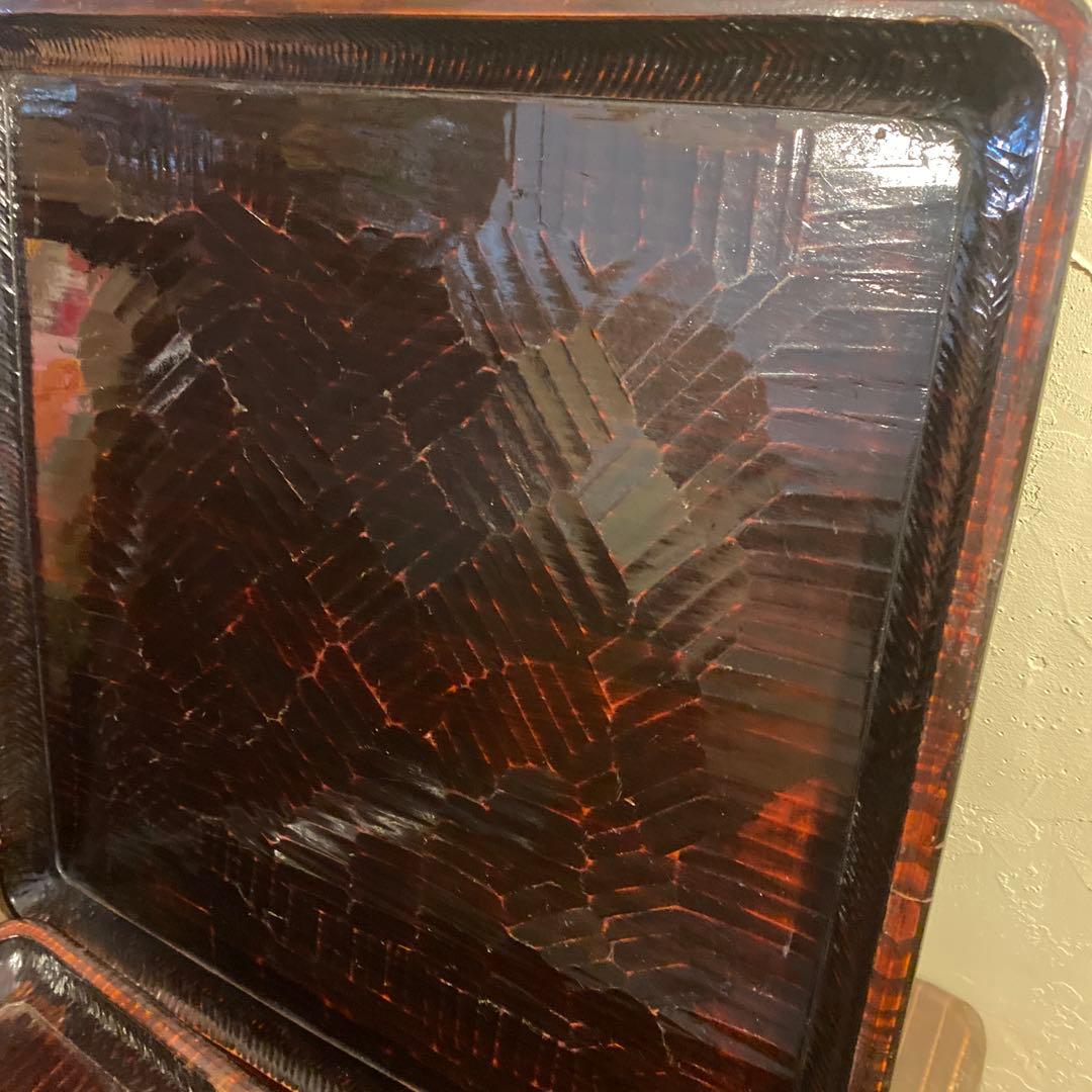 讃岐盆 木製彫刻模様入り正方形 お盆トレー　5つセット