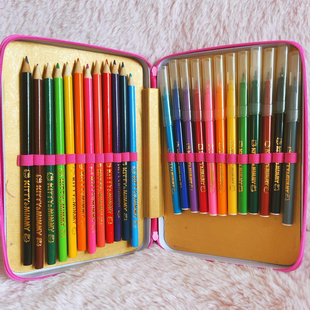 希少レア　ハローキティ　ミミィ　缶ケース　ペンセット　シール付きメモ　2002