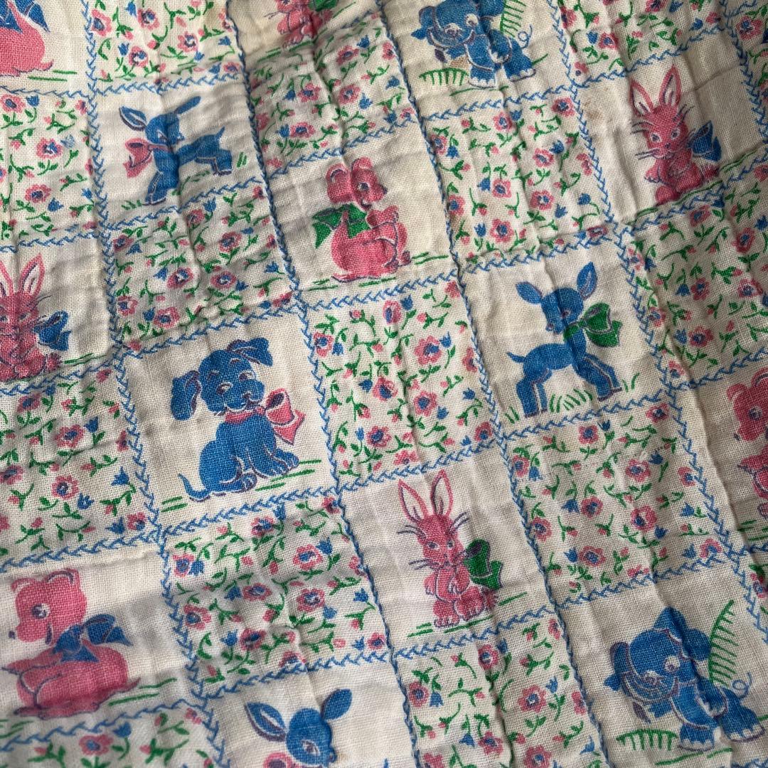 ビンテージフィードサックアニマルUSA99×124 ハンドステッチ ベビーキルト