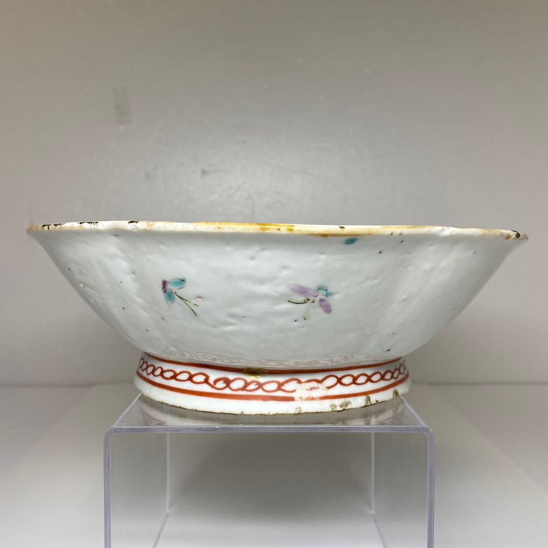 中国清時代　粉彩花鳥画鉢　幅約22㎝　東Y7-0331②タサオ