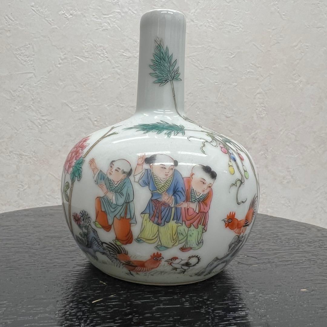 中国清朝人物紋長頸瓶骨董　唐物　アンティーク古美術品骨董　景徳鎮陶磁器青磁　江戸