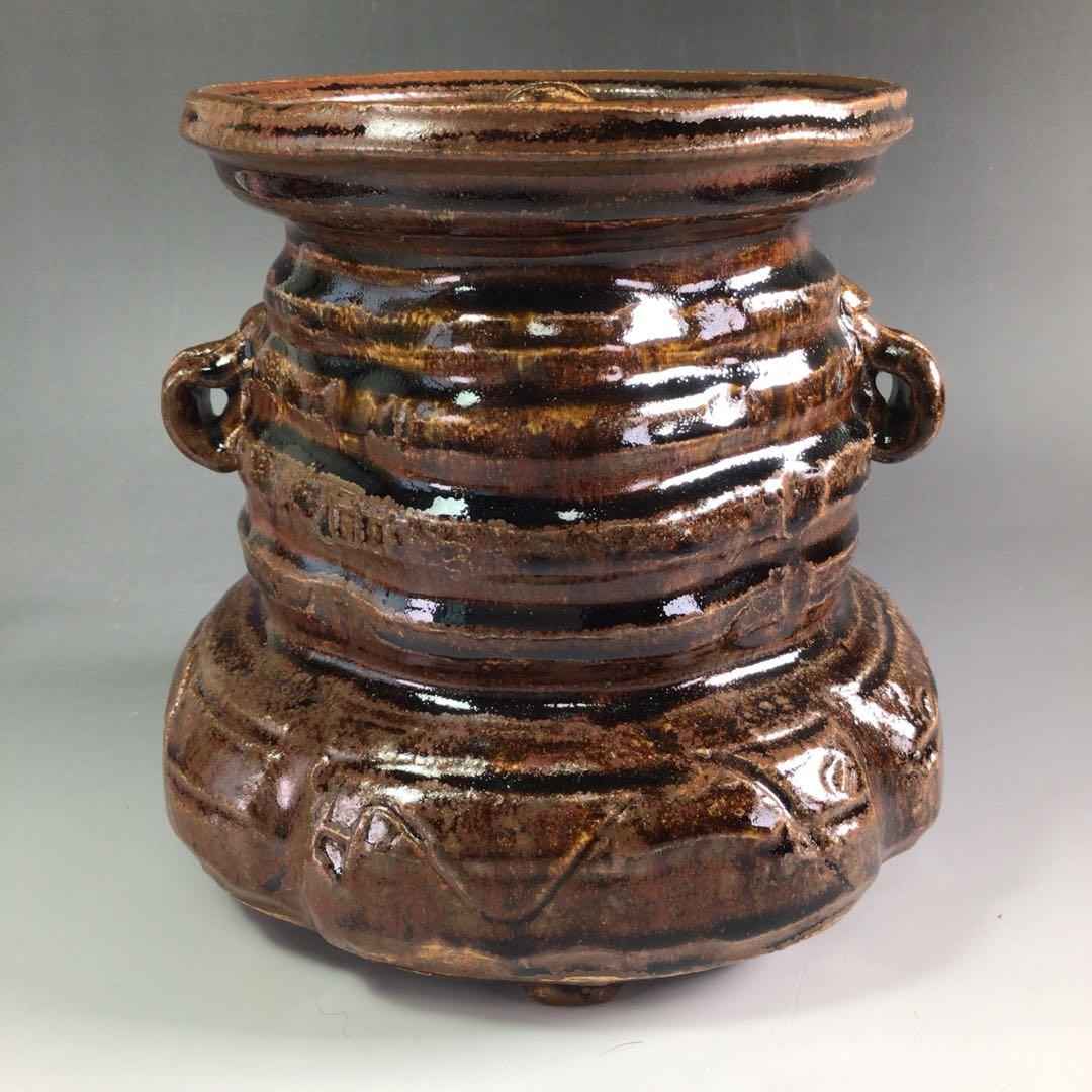 Ｒ３２５　水指　『長谷川青峯造』『耳付』『瀬戸水指』　共箱　茶道具