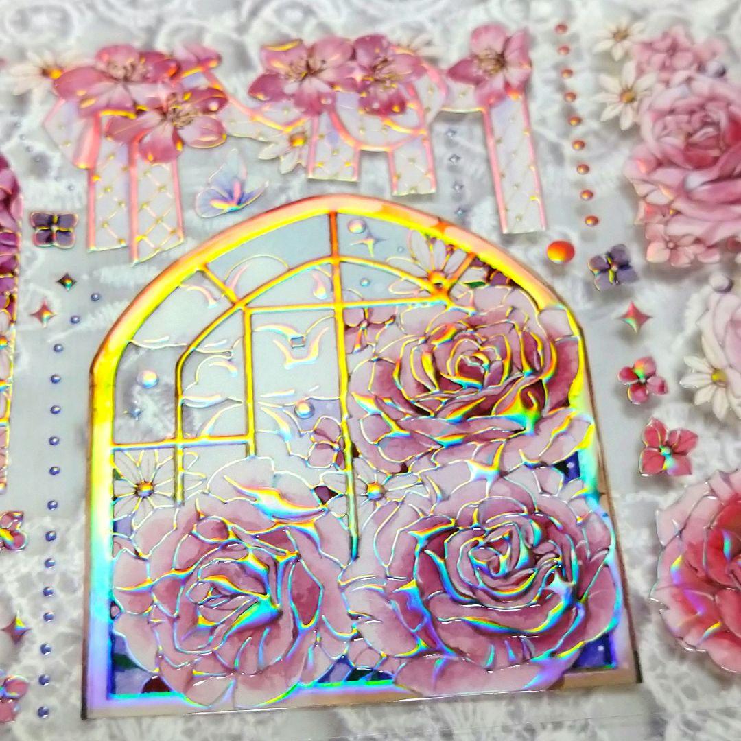 ✩再販✩S2＃玫瑰花窗(炫彩)茶犁切り売り海外装飾マステ薔薇蝶