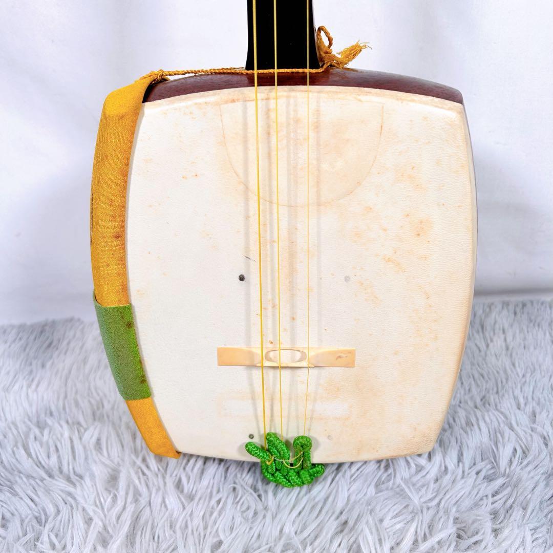 長唄三味線　三味線　中棹　紫檀　丸打胴　本皮　現状品　皮破れなし