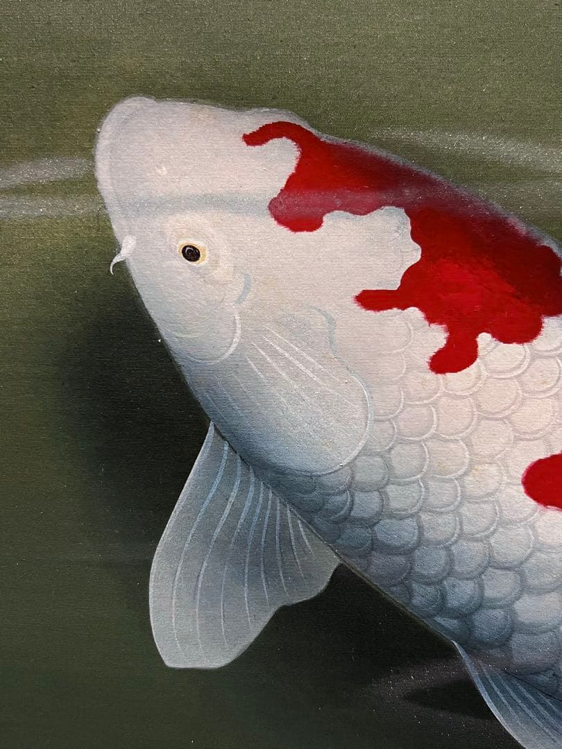 国井幸雪『遊鯉』 肉筆 共箱 日本画 掛け軸 掛軸 金泥 絵画 茶掛 錦鯉 こい