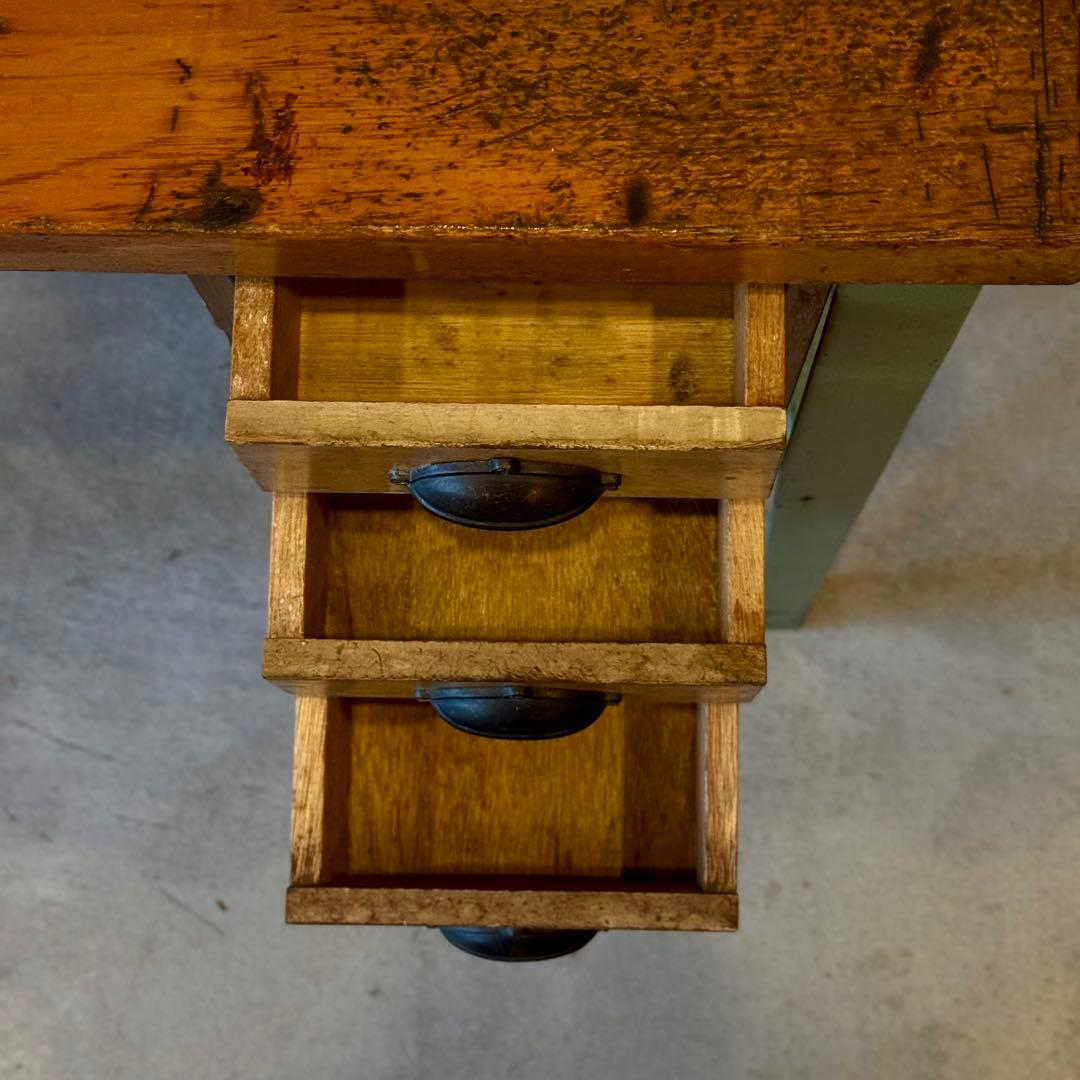 ヴィンテージ インダストリアルデスク｜木製天板×金属脚 引き出し付き