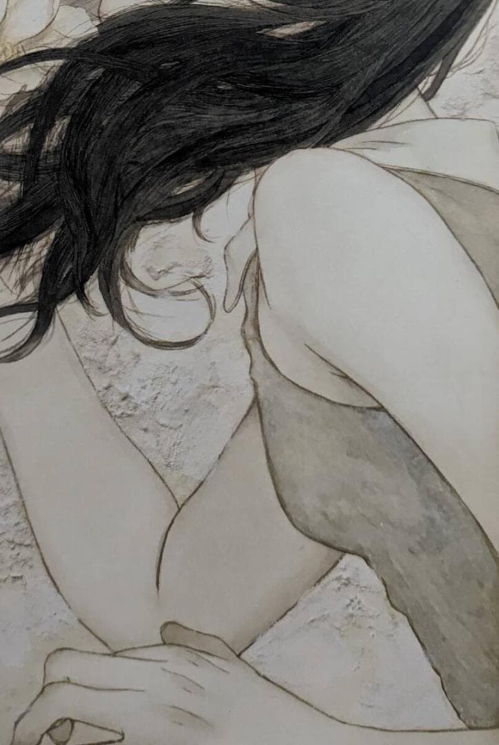 山本晴日、「潮風にちぎられて」、希少画集・額装画、日本製・新品額縁