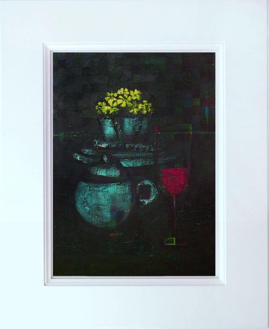 油絵 菅家令子絵 絵画インテリア額付(黒) uF6-063404 静物花グラス器