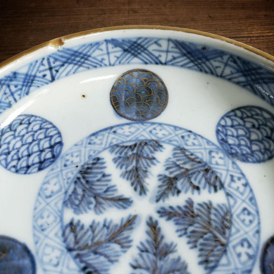 小皿 古伊万里 明治 丸窓 ようらく 四方襷文様 大明嘉清年製 イ号 ニュウ