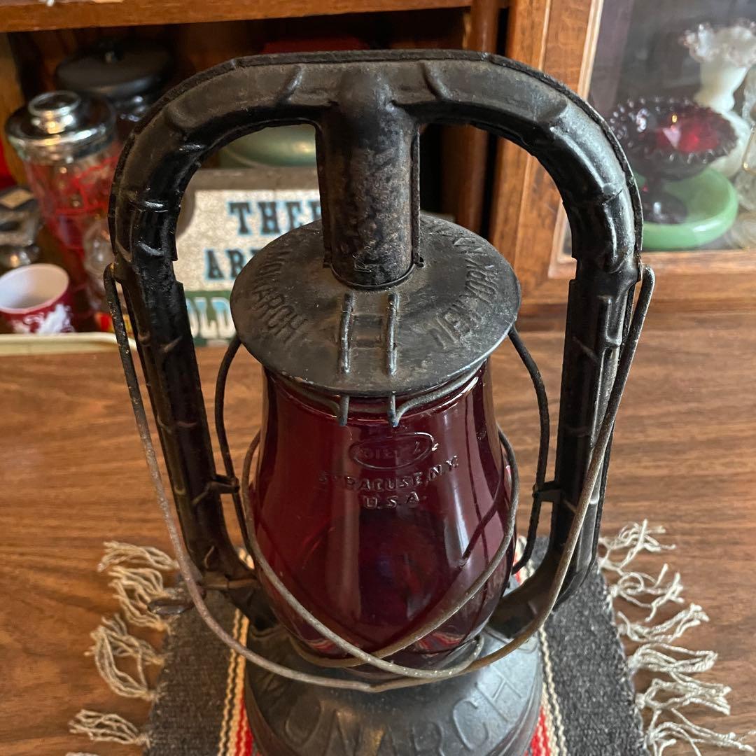 レア！1900〜20s 黒デイツDIETZ 赤ガラスランタン　USAアンティーク